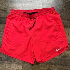 Nike Red Performance Running Shorts with White Swoosh